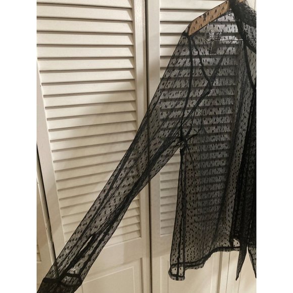 Lane Bryant Black Transparent Polka Dot Lace Mock Neck Top Overshirt Size 14/16 - Picture 3 of 5